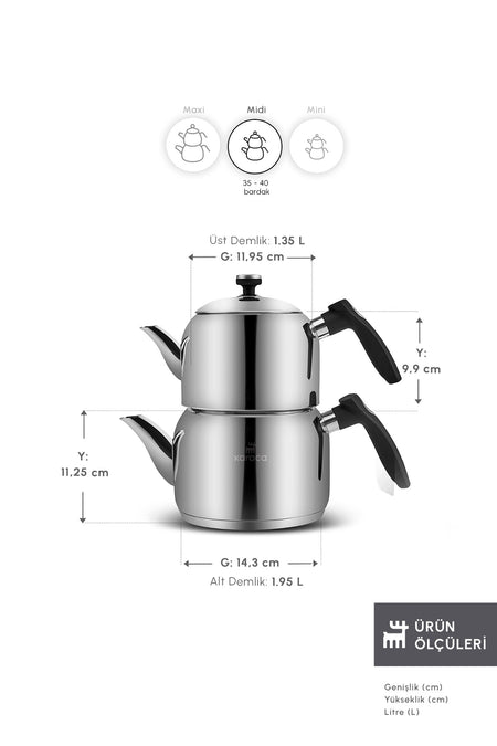 Karaca Asiye induction Base Midi Stainless Steel Teapot Set - MALLTURK
