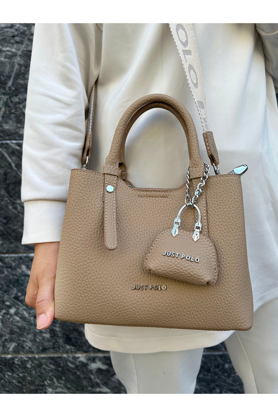 Just Polo Original Women's New Season 3-Compartment Luxury Soft Leather Adjustable Crossbody Stylish Shoulder Bag Stone - MALLTURK