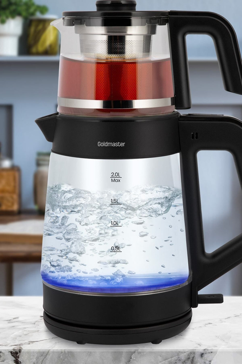 GoldMaster cinar 1900w Large Capacity Glass Tea Maker with Teapot and illuminated Water Kettle, Black GM8320S - MALLTURK