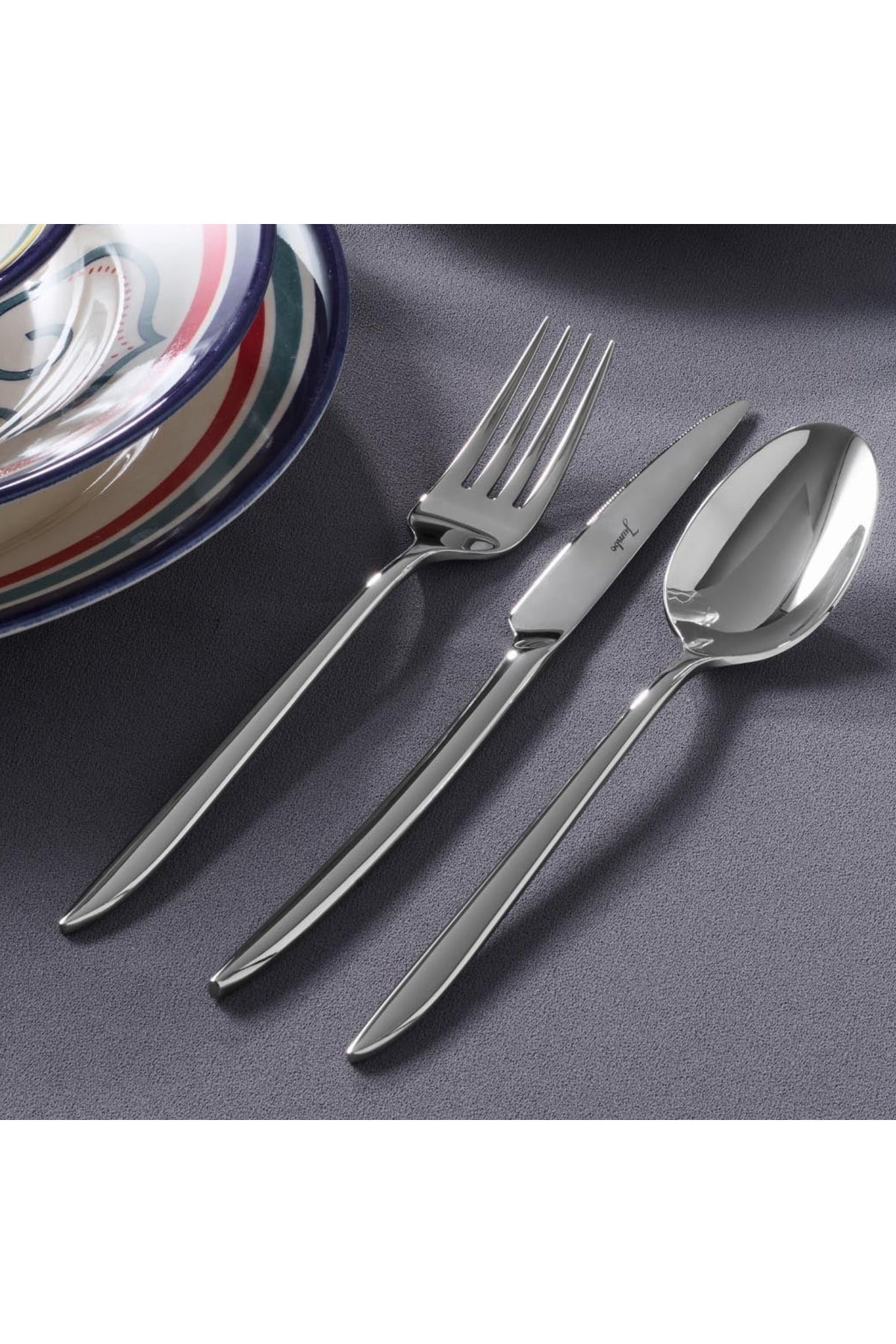 Jumbo 2600 84 Piece 12 Place Setting Steel Flatware Set - MALLTURK