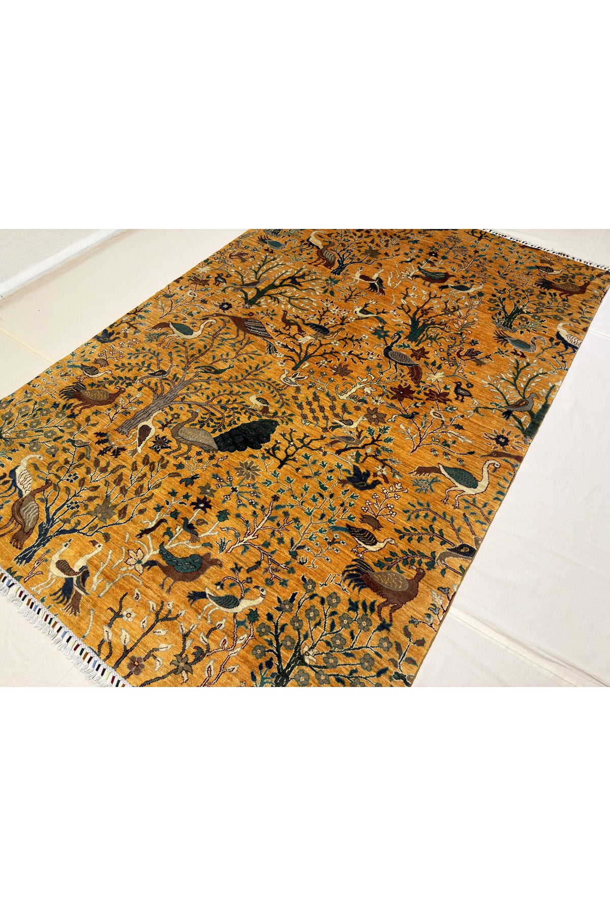 Afghan Rug Hand-Woven 100% Wool Natural Dye Bird Design Design Handicraft