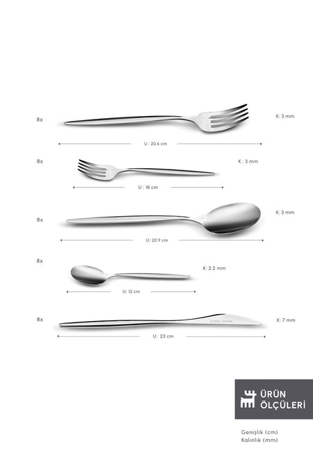 Karaca sintra 40 Piece 8 Place Setting Flatware Set platin - MALLTURK