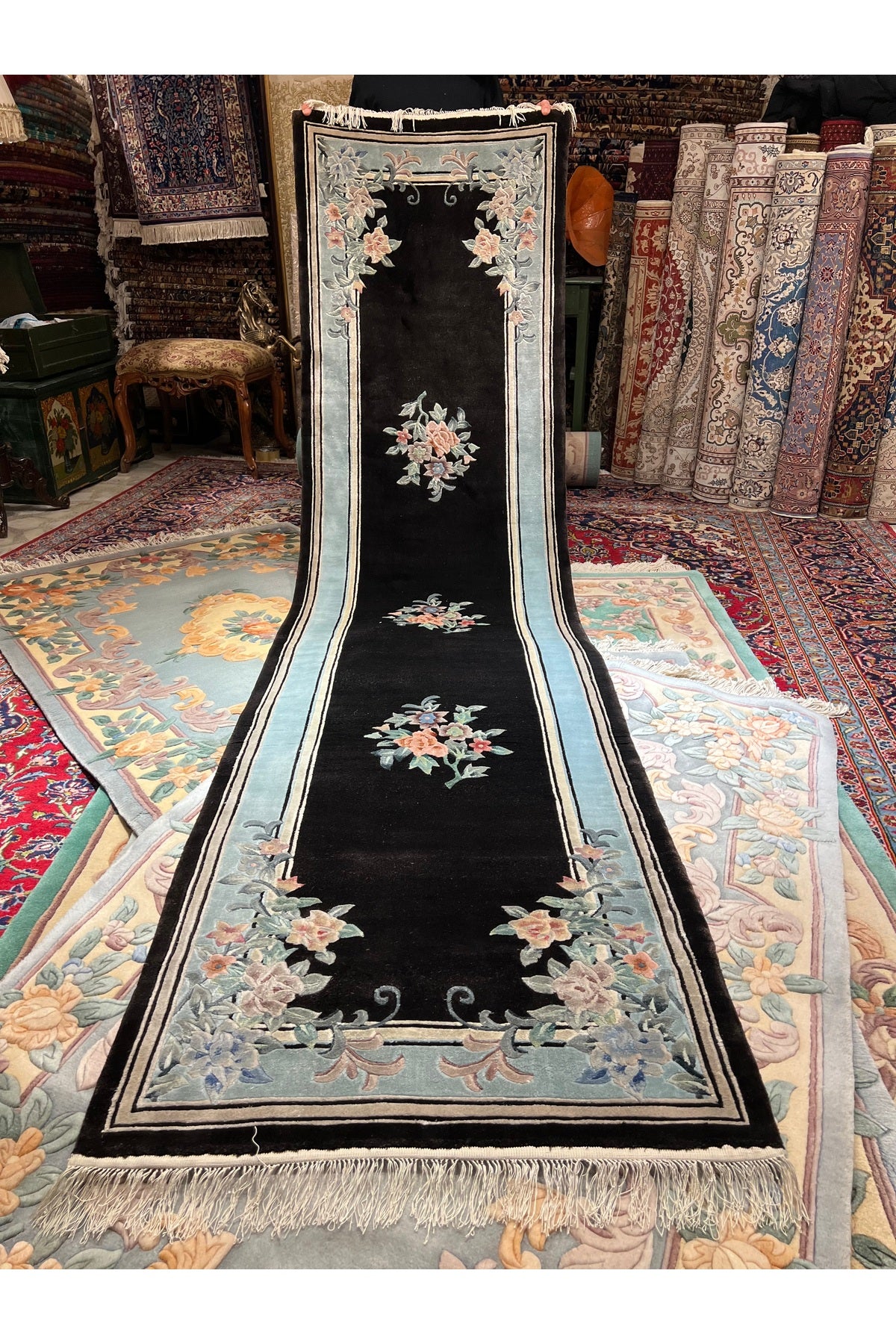 RD RAMAZAN DAG Hand Rug Art Hand-Woven Embossed Silk Chinese Rug Size 310x80 - MALLTURK