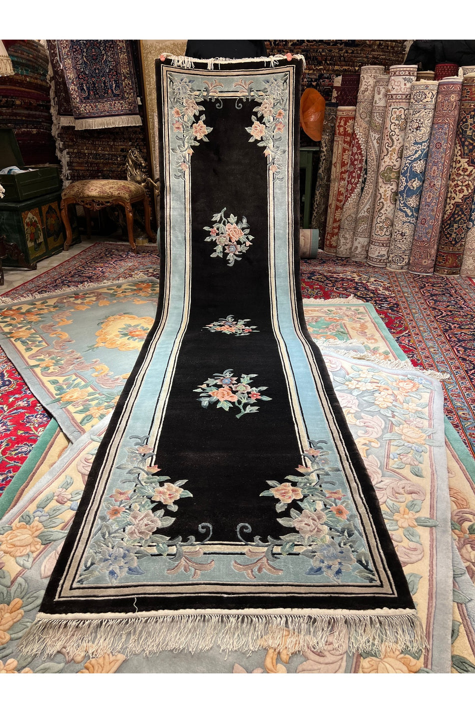 RD RAMAZAN DAG Hand Rug Art Hand-Woven Embossed Silk Chinese Rug Size 310x80