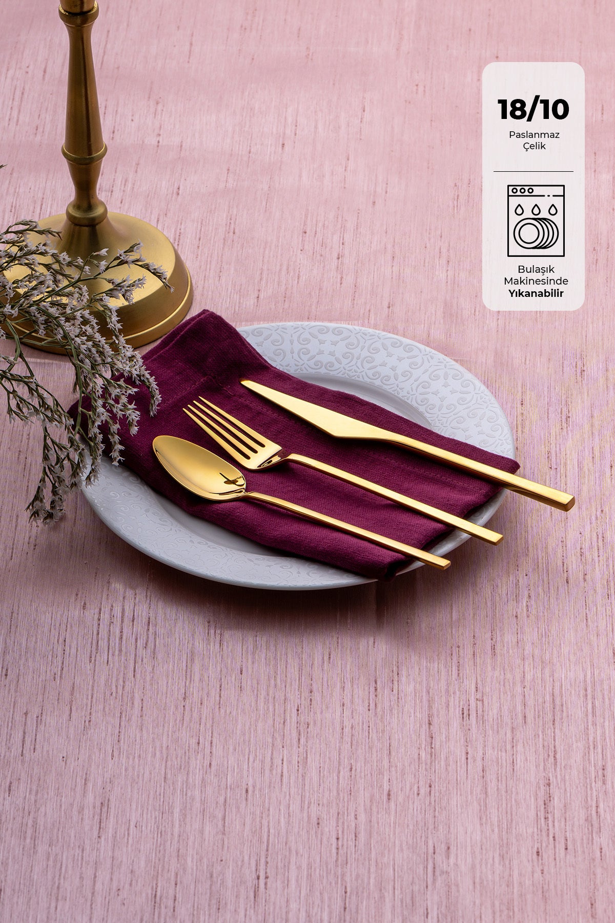 Emsan alba 18 Piece 6 Place Setting parlak gold yemek Boxed Flatware Set - MALLTURK