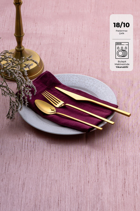 Emsan alba 18 Piece 6 Place Setting parlak gold yemek Boxed Flatware Set - MALLTURK