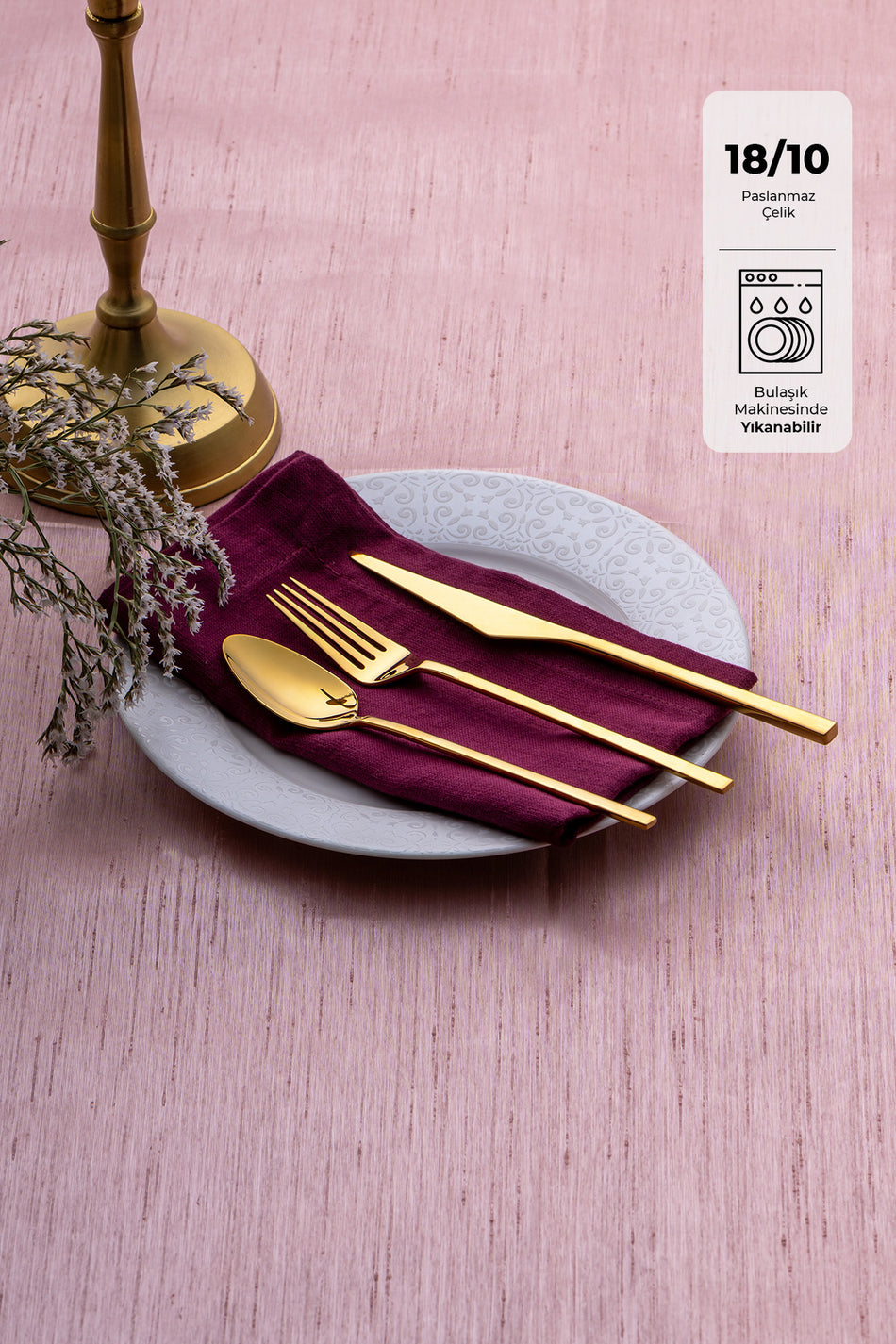 Emsan alba 18 Piece 6 Place Setting parlak gold yemek Boxed Flatware Set - MALLTURK