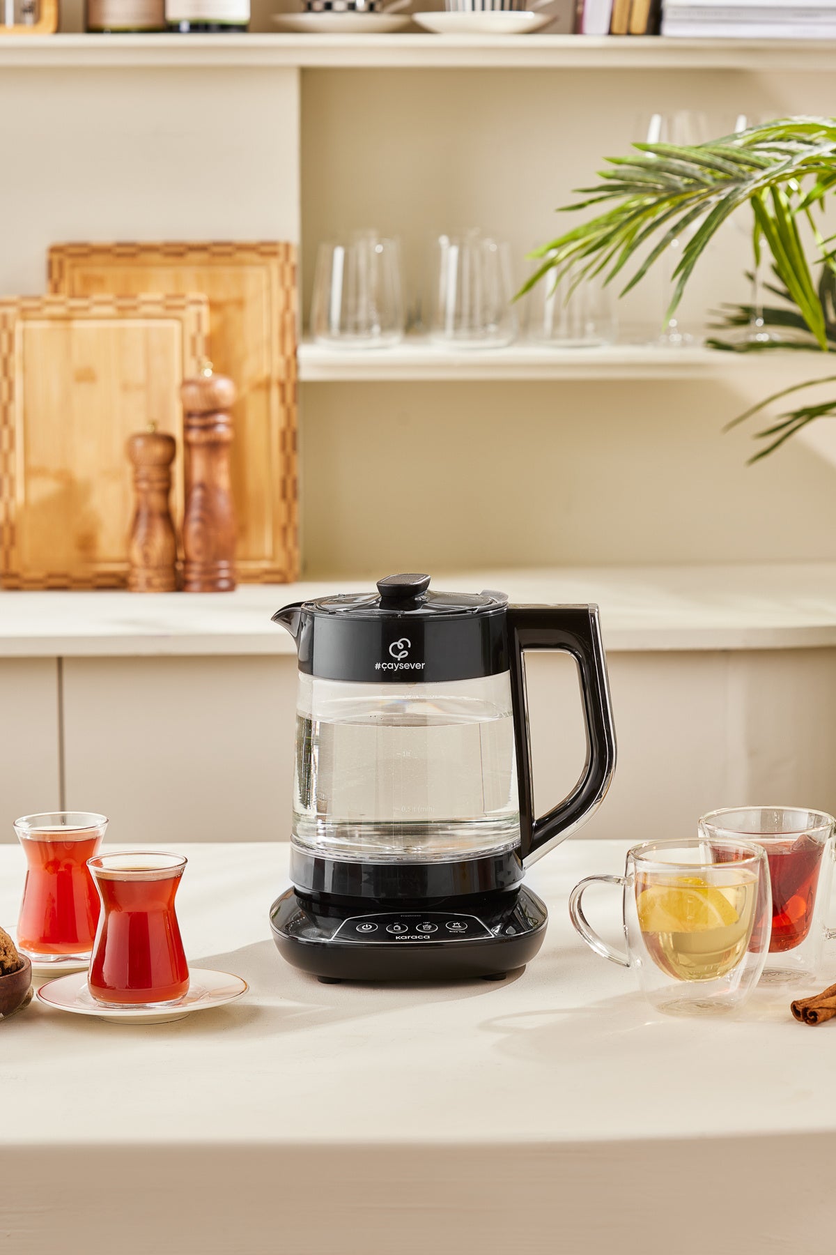 Karaca Tea Lover 3-in-1 Talking Glass Tea Maker, Water Heater and Baby Formula Water Preparer 1700W Chrome - MALLTURK