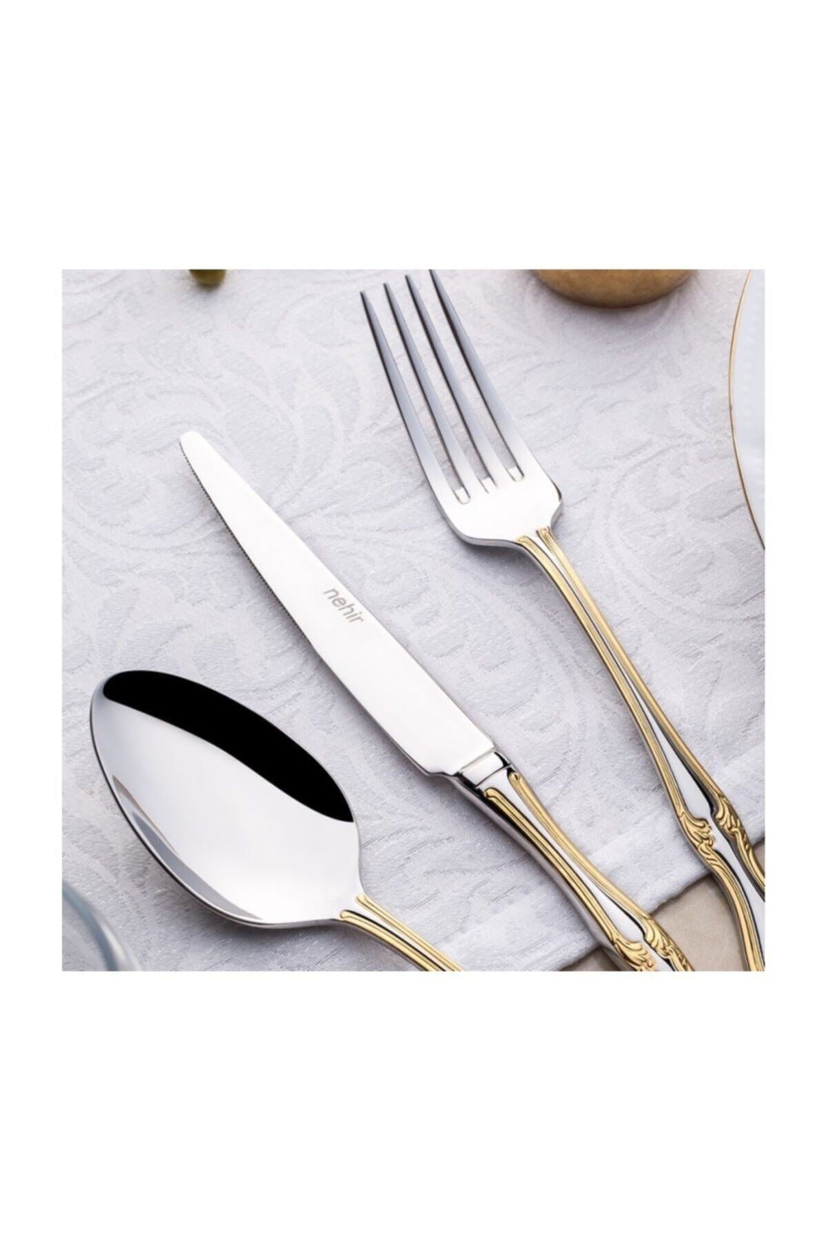 Nehir lalezar altin pasta Dessert Knife 12 Pack pasta tatli Knife - MALLTURK