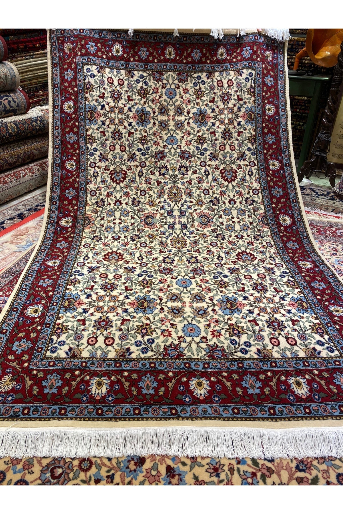 RD RAMAZAN DAG Hand Rug Art Hand-Woven Hereke Rug Sumerbank Weave Lalezar Design Cotton Base Wool Weave Natural Dye 250x1.50 - MALLTURK