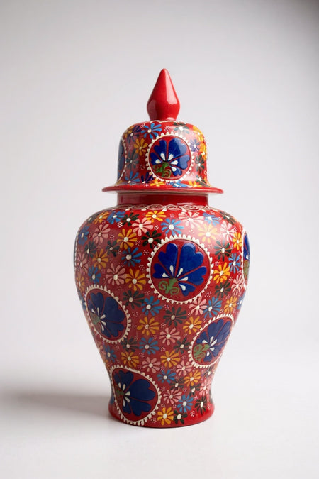 STORESZA Handmade Lace Work 40cm Red Shah Cube Ceramic Vase - MALLTURK