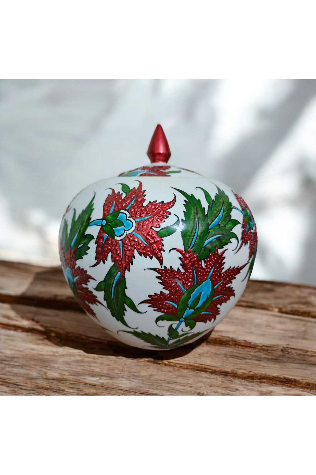 Sema Cini Handmade Ceramic Sphere Red Glitter Flower Vase - MALLTURK