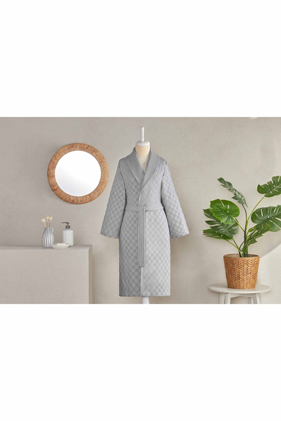 Ozdilek Floretta Checks Shawl Collar Bathrobe - MALLTURK