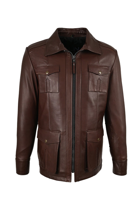 ALIN Kaya Men's Genuine Leather Zip-Up Leather Jacket Brown - MALLTURK
