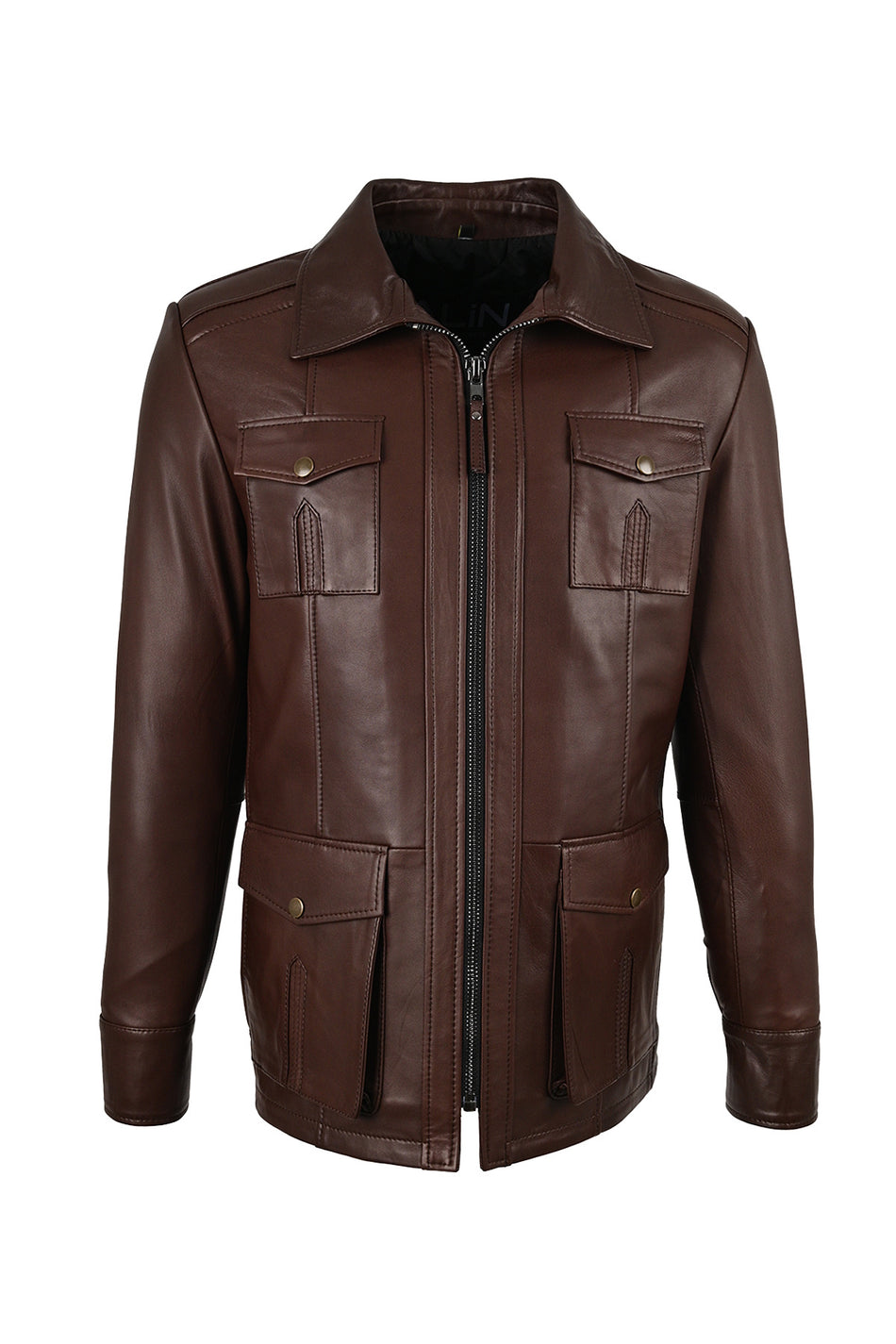 ALIN Kaya Men's Genuine Leather Zip-Up Leather Jacket Brown