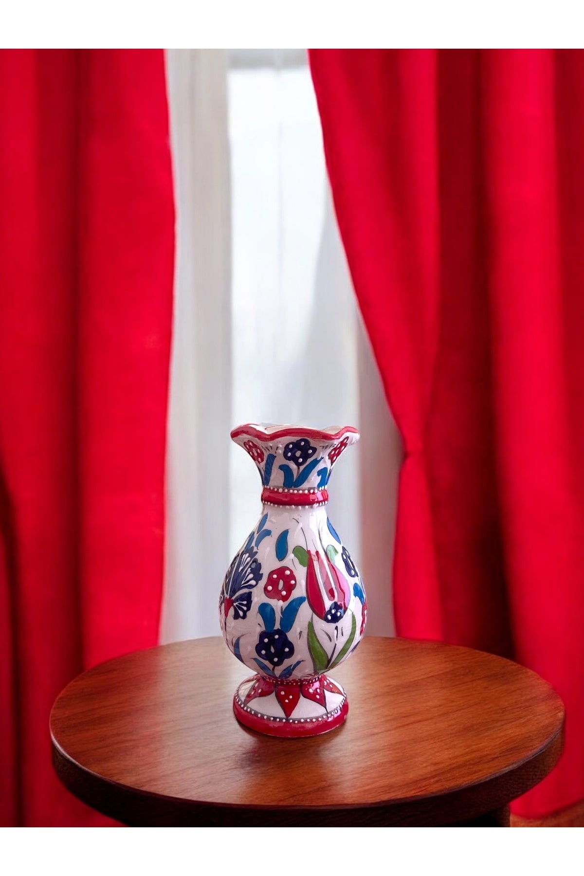 STORESZA Handmade 15cm Kutahya Ceramic Tulip Motif Vase - Special Design - MALLTURK
