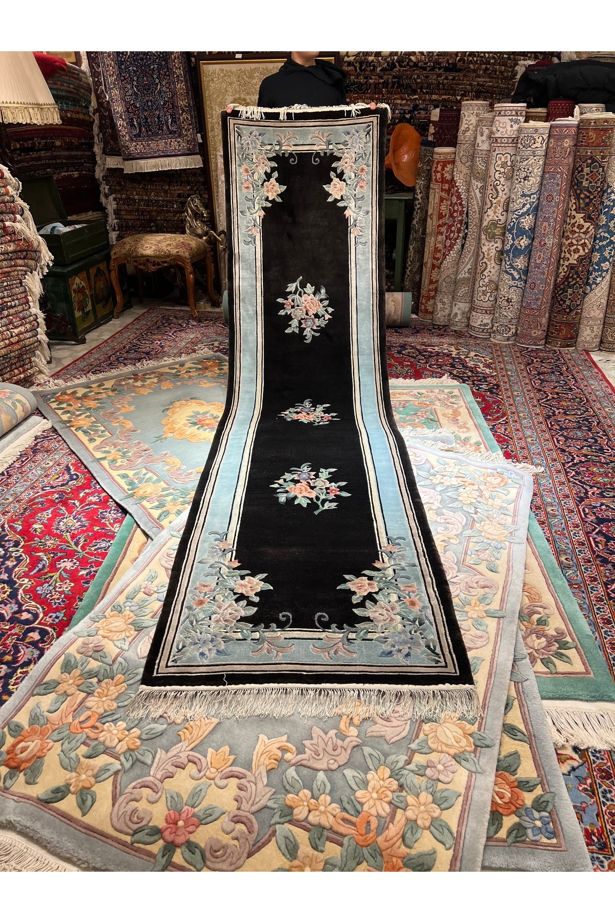 RD RAMAZAN DAG Hand Rug Art Hand-Woven Embossed Silk Chinese Rug Size 310x80 - MALLTURK