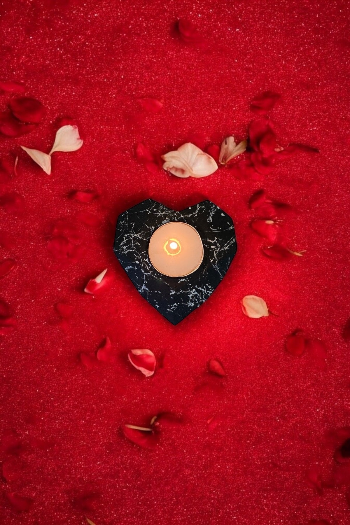 General Brands Heart Seklinde Mermer Patterned Romantik Candle Holder - MALLTURK