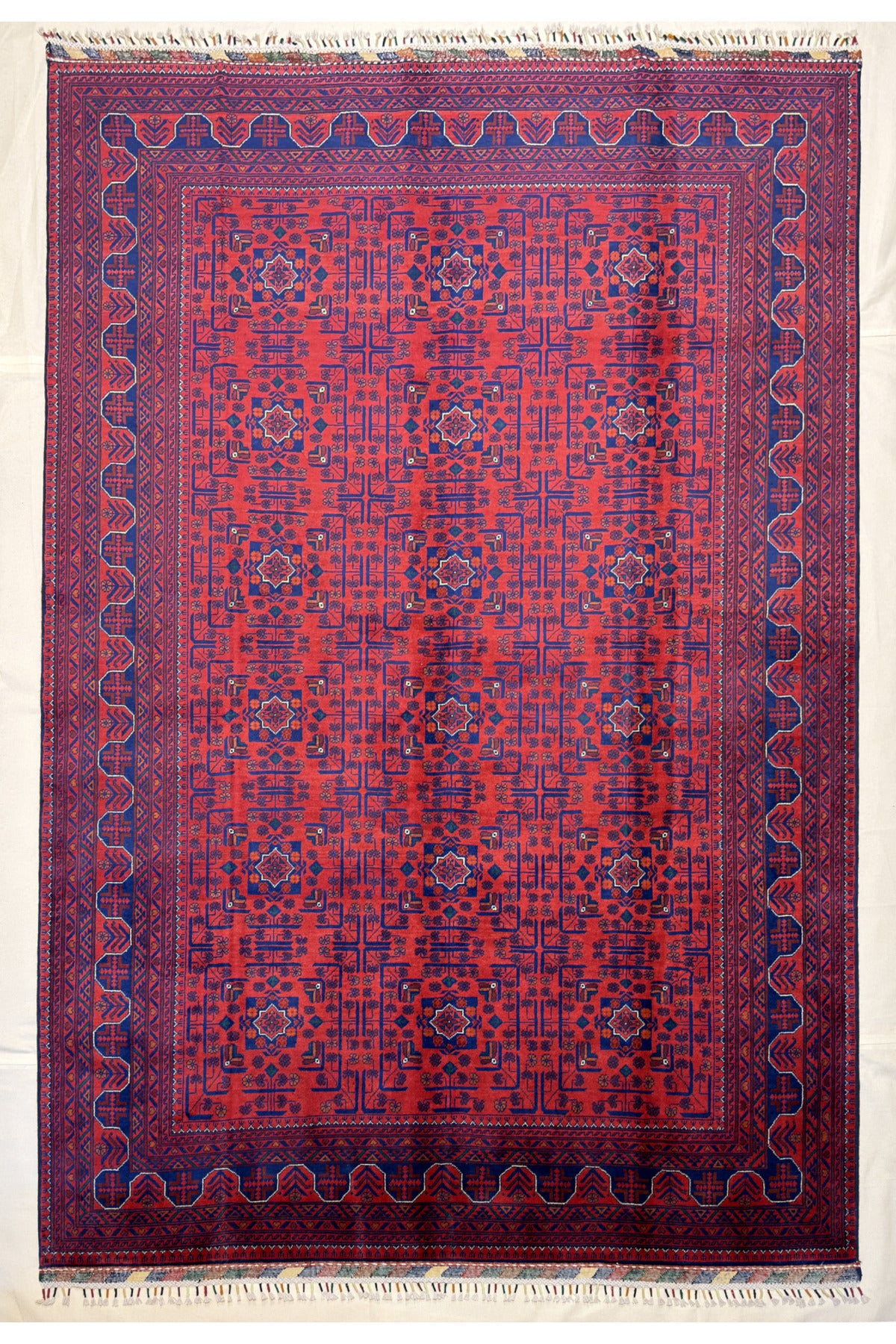 Afghan Rug Hand-Woven 6 Meter 100% Wool Natural Dye Handicraft ile Harika Yildiz Pattern