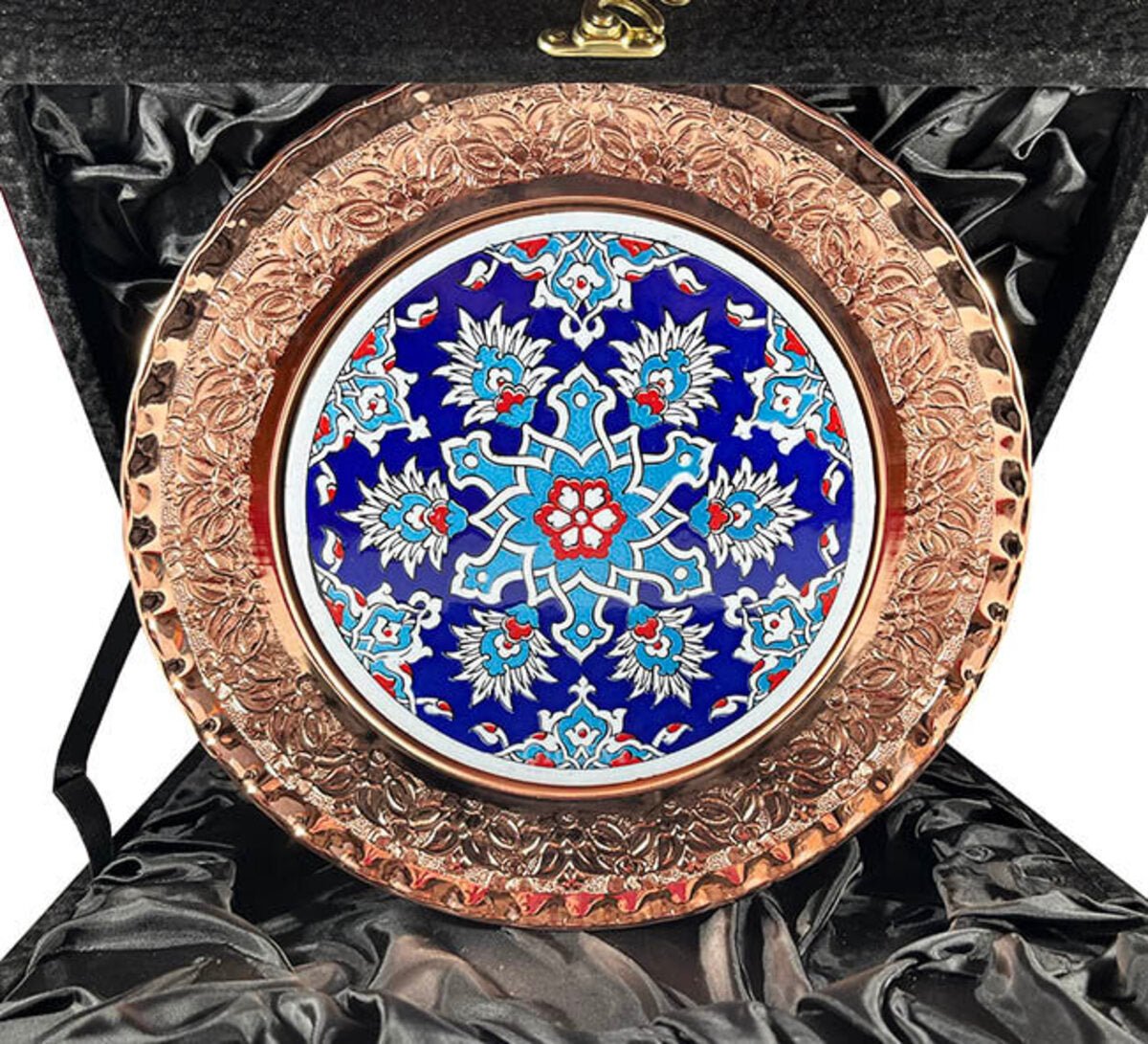Cini Evi Blue Background Tile Patterned 25cm Bronze Plate - MALLTURK