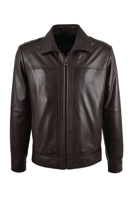 ALIN Leo Men's Genuine Leather Casual Jacket Brown - MALLTURK