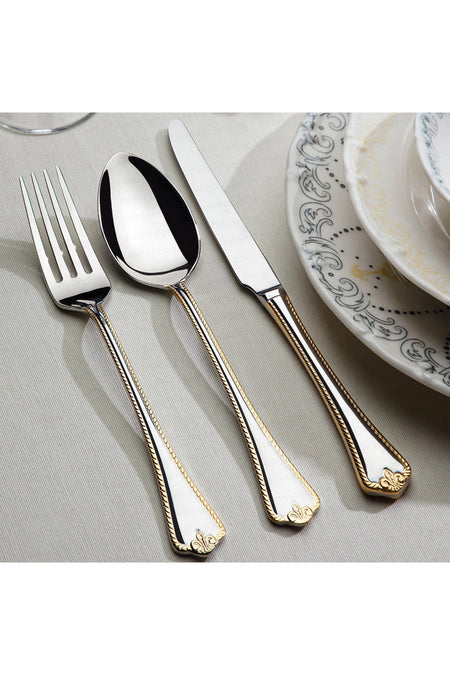 Nehir fulya 24 ayar Plain Gold Plated 89 Piece deri Boxed Flatware Set - MALLTURK
