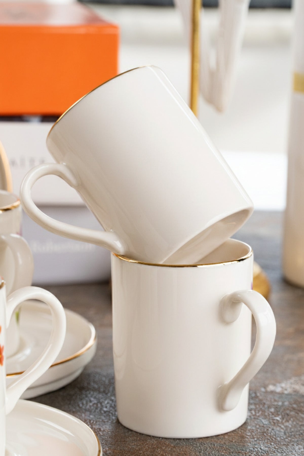 Farika Porselen Miray 12-Piece Gold-Plated Coffee Cup Set for 6 People - MALLTURK