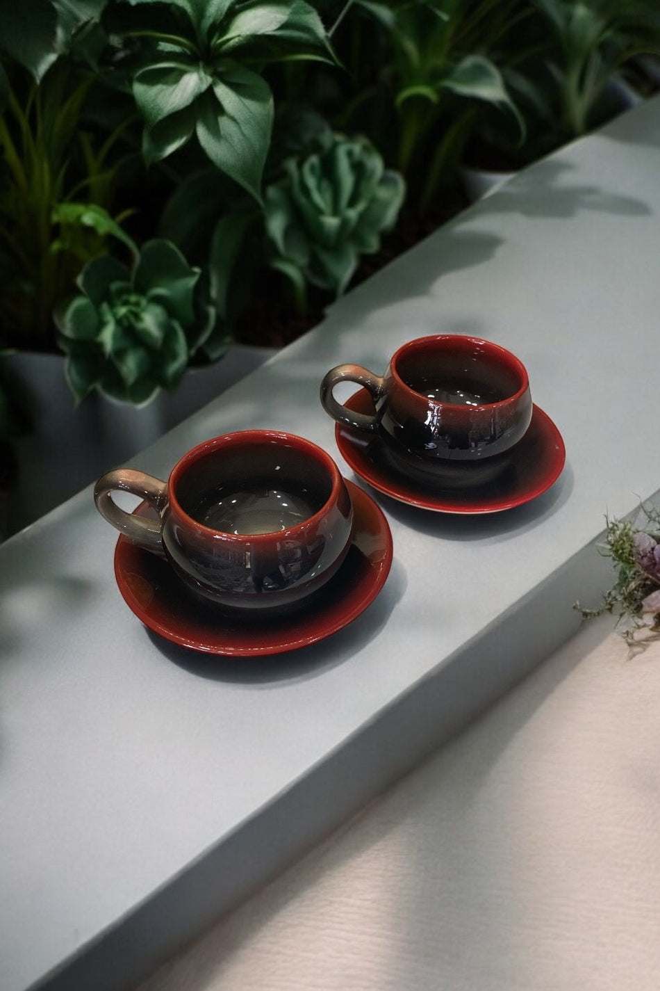 Eporselen Rainbow 2-Person 4-Piece Ceramic Double Coffee Cup Set Black - MALLTURK