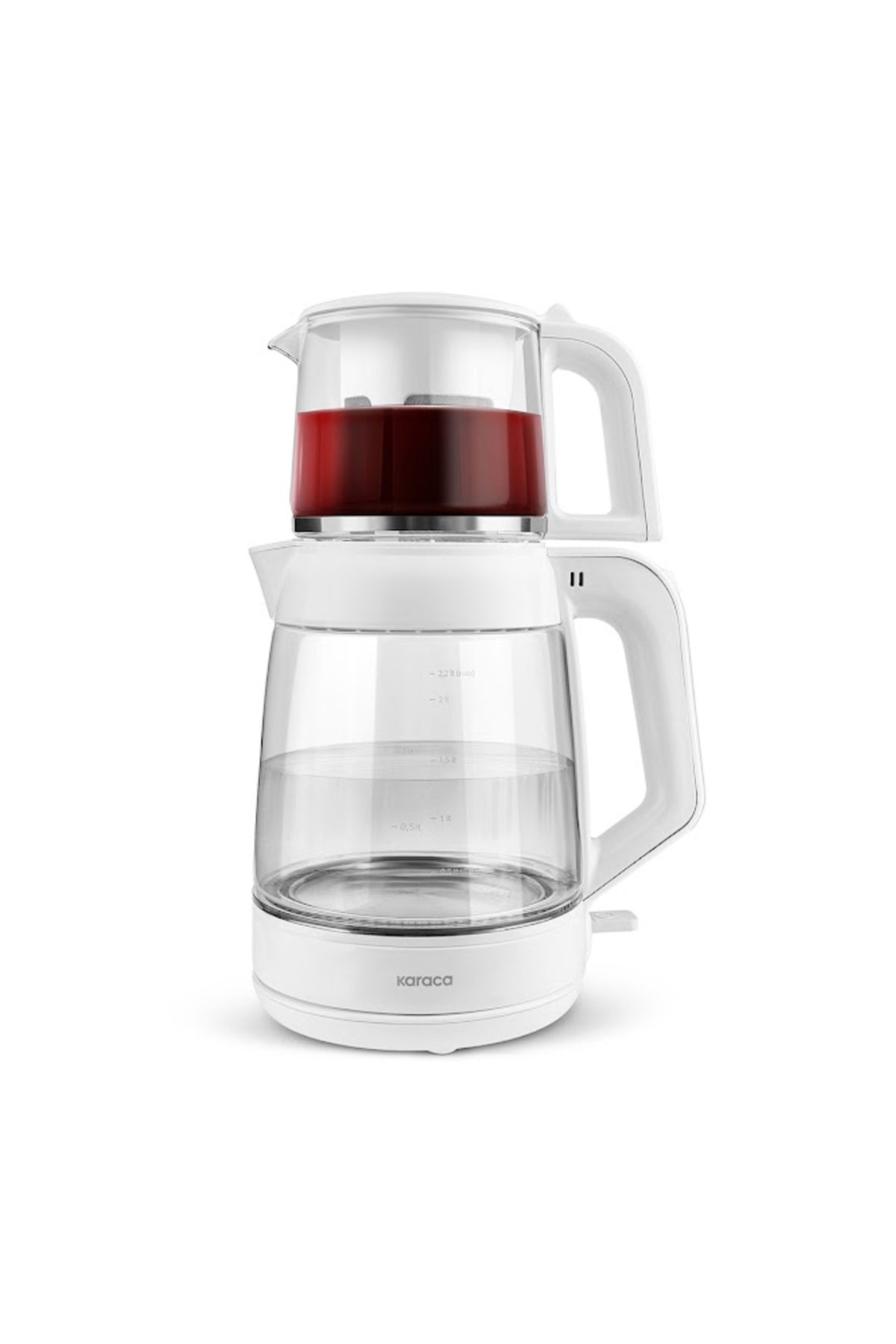 Karaca Glass Tea XL 2 in 1 Water Kettle and Tea Maker Matte White - MALLTURK