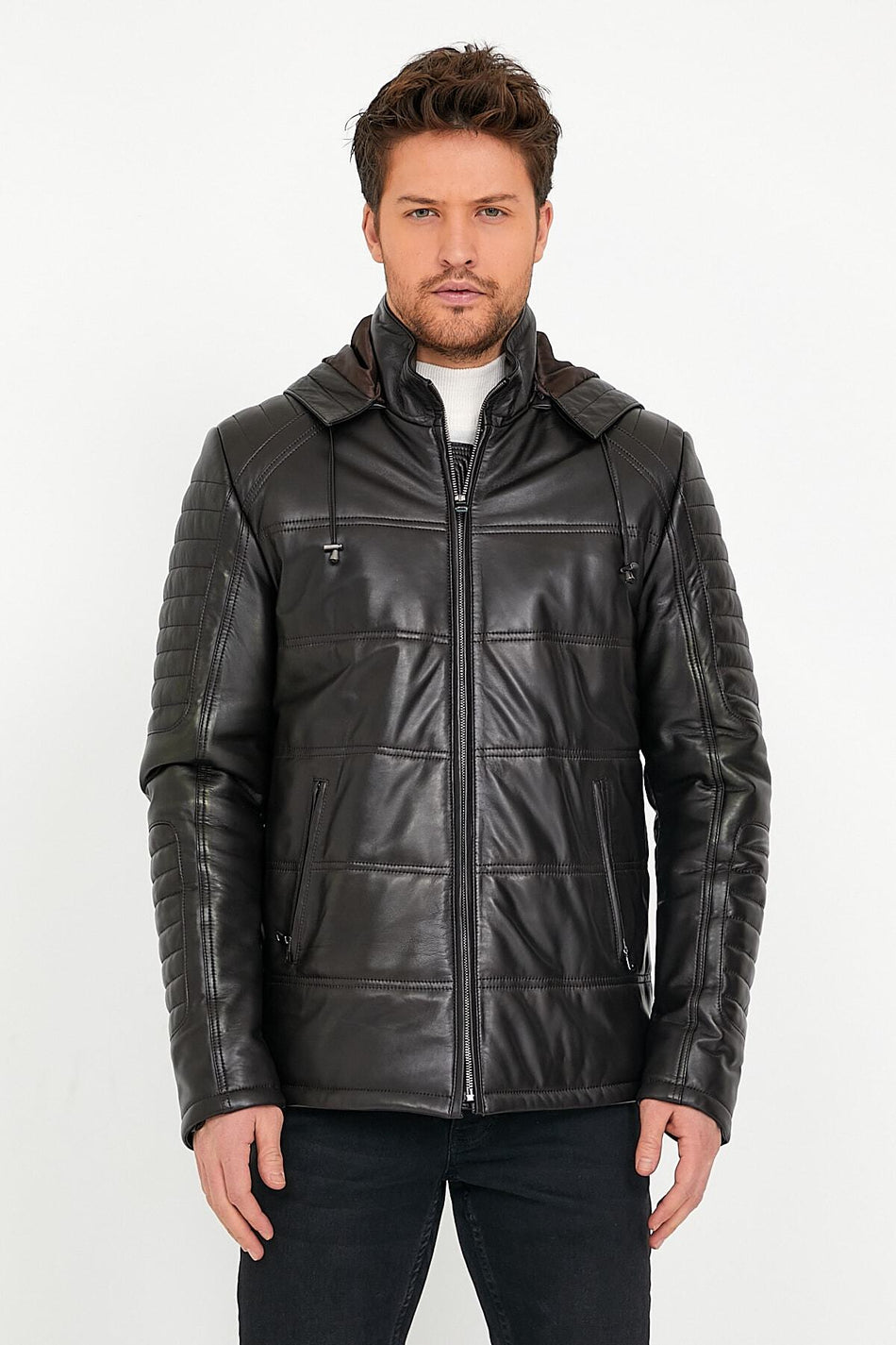 Casaco de cabedal castanho-escuro Leather Club
