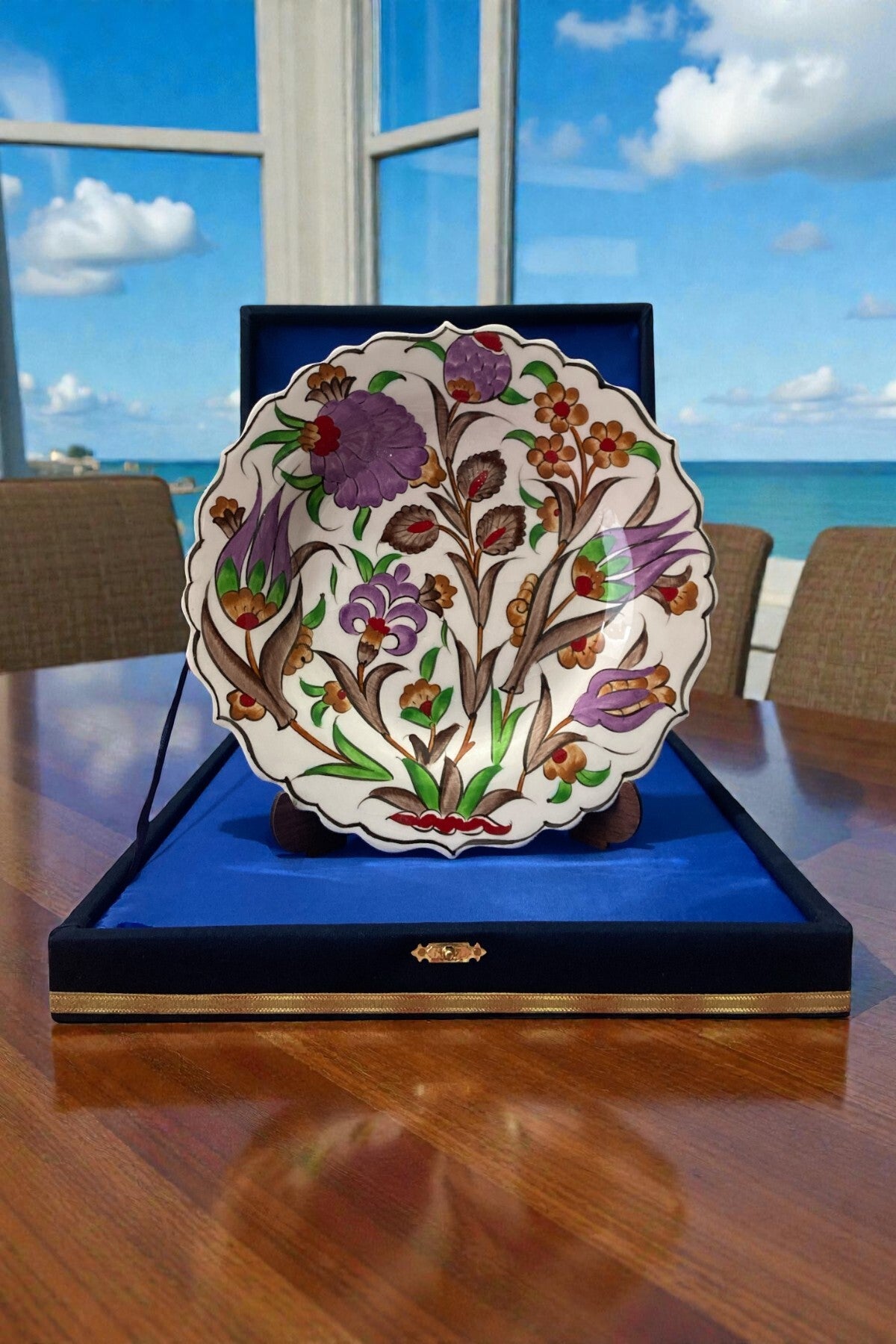 STORESZA Velvet Gift Box Handmade 25Cm Special Sable Craftsmanship Green Mor Kahverengi Tile Plate - MALLTURK