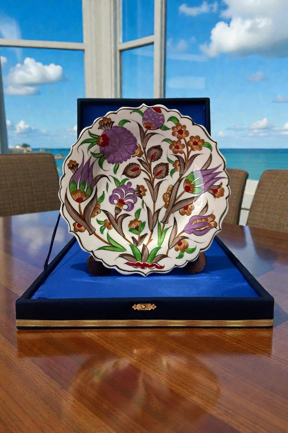 STORESZA Velvet Gift Box Handmade 25Cm Special Sable Craftsmanship Green Mor Kahverengi Tile Plate - MALLTURK