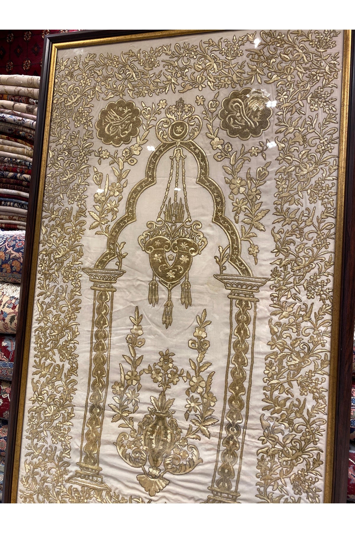RD RAMAZAN DAG Hand Rug Art Handcrafted Silk Metal Thread Embroidery on Fabric Size 157x97 - MALLTURK