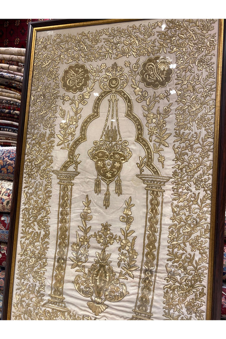 RD RAMAZAN DAG Hand Rug Art Handcrafted Silk Metal Thread Embroidery on Fabric Size 157x97 - MALLTURK