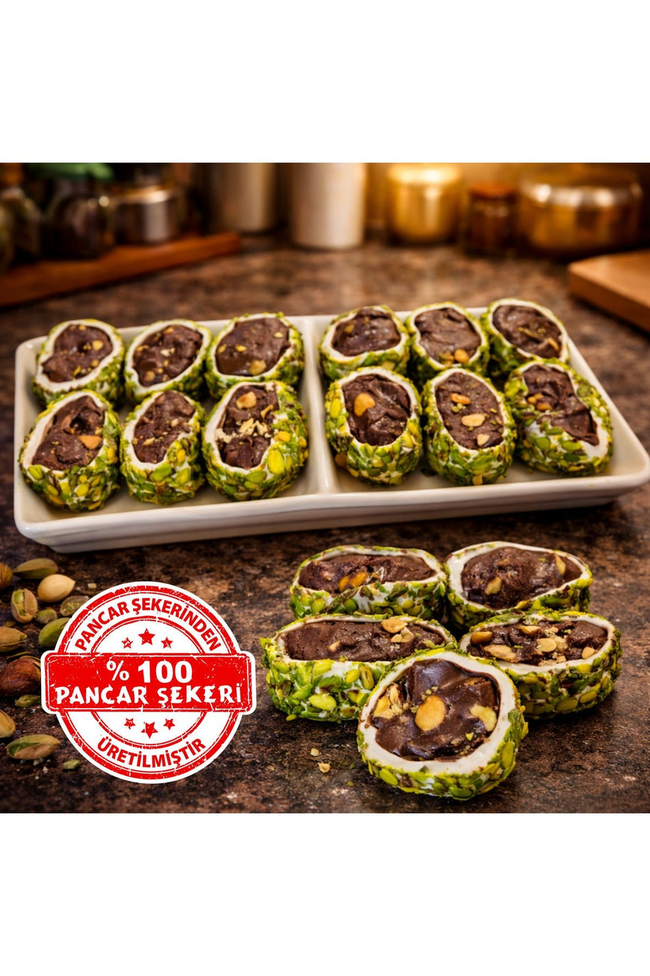 Dadak Turkish Delight and kuruyemis file Pistachio fistigi Coated Chocolate Filled Turkish Delight 500gram - MALLTURK