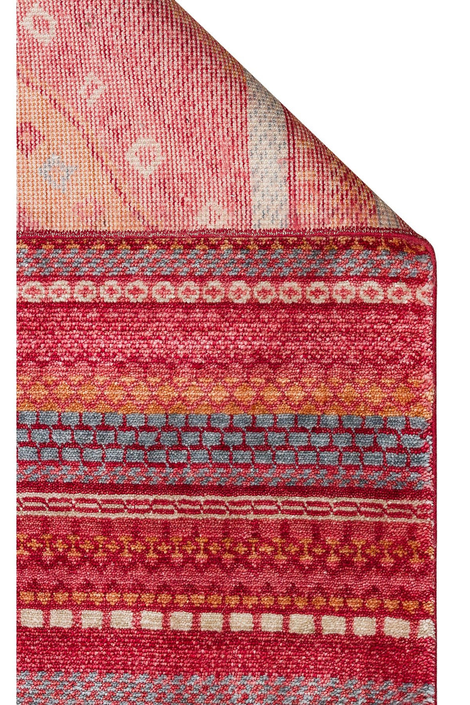 Vog Hali Efsun Handmade Red Ethnic Geometric Pattern Lyocell Special Loom Fringed Living Room Rug - MALLTURK