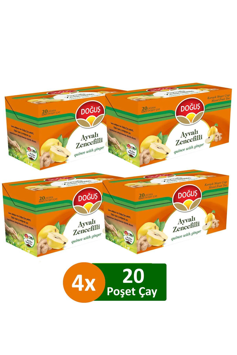 Chá de frutos mistos de marmelo e gengibre Dogus, 20 saquetas x 4 embalagens