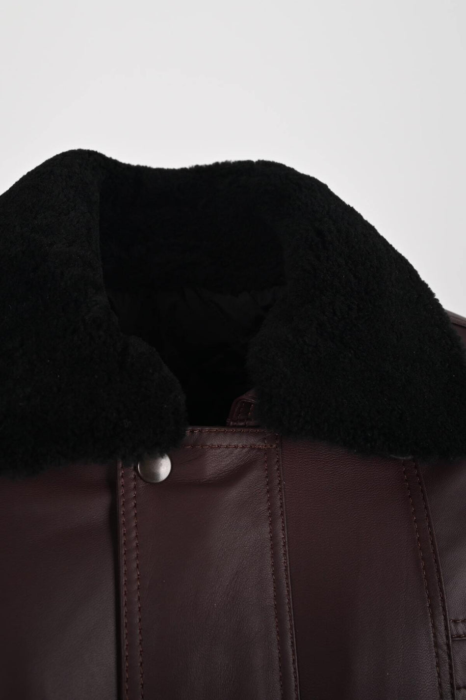 ALIN Tarkan Men's Genuine Leather Fur Collar Winter Leather Coat Burgundy