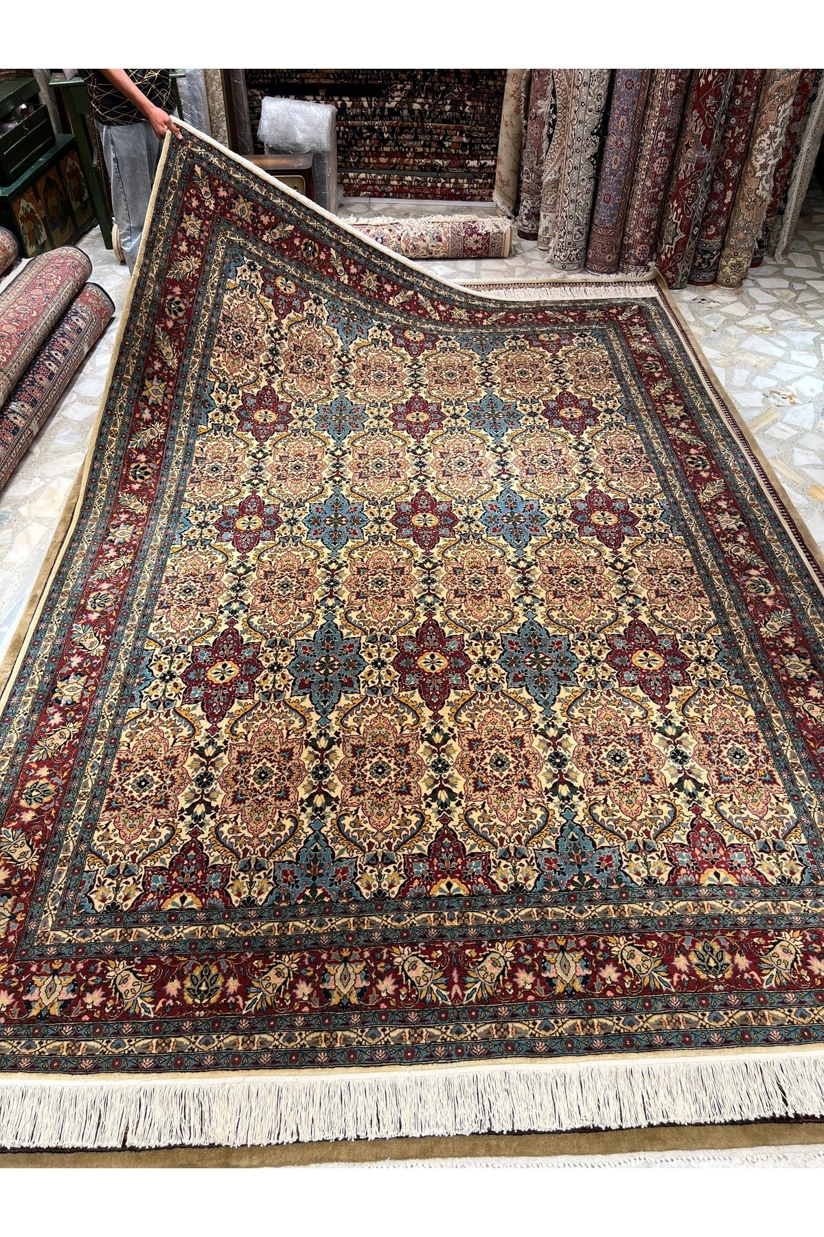 RD RAMAZAN DAG Hand Rug Art Hand-Woven Hereke Rug Star Pattern Design Sumerbank Weave Size 330x240 - MALLTURK