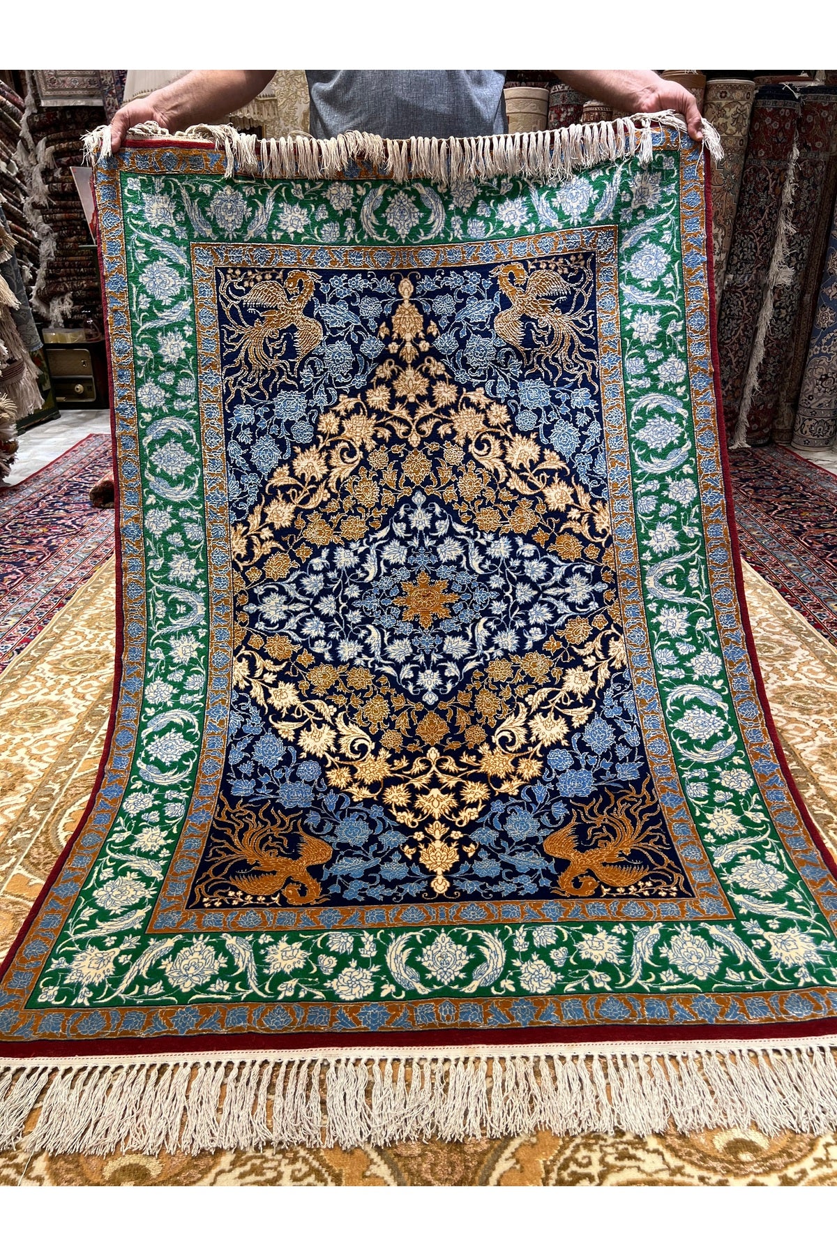 RD RAMAZAN DAG Hand Rug Art Hand-Woven Iranian Silk Blend Isfahan Rug Quality Exceptional Size 163x110 - MALLTURK