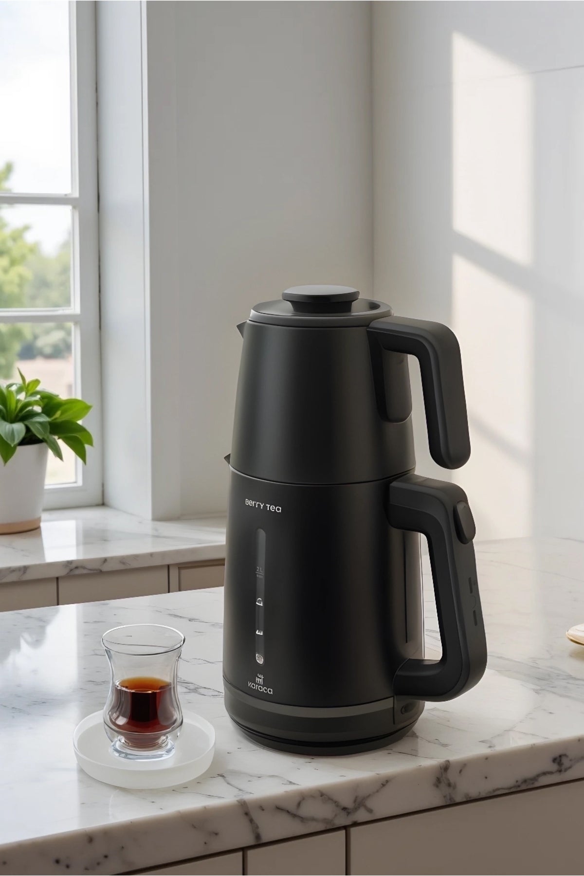 Karaca Berry Tea XL 2 in 1 Stainless Steel Tea Maker and Kettle Shiny Black - MALLTURK