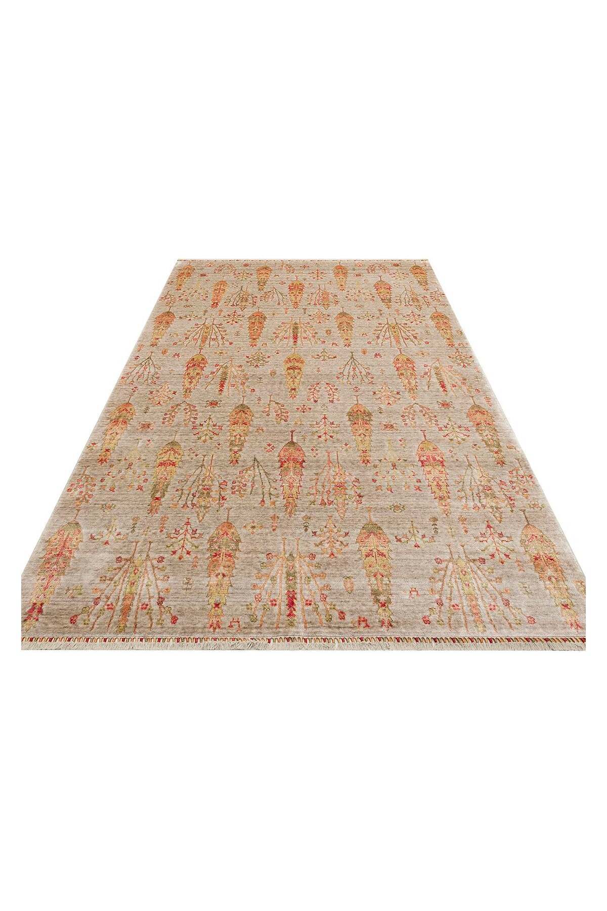 Eko Hali ZARA ZR 08 BEiGE AUTUMN Authentic Patterned Special Non-Shedding and Easy-to-Clean Tencel Fabric - MALLTURK