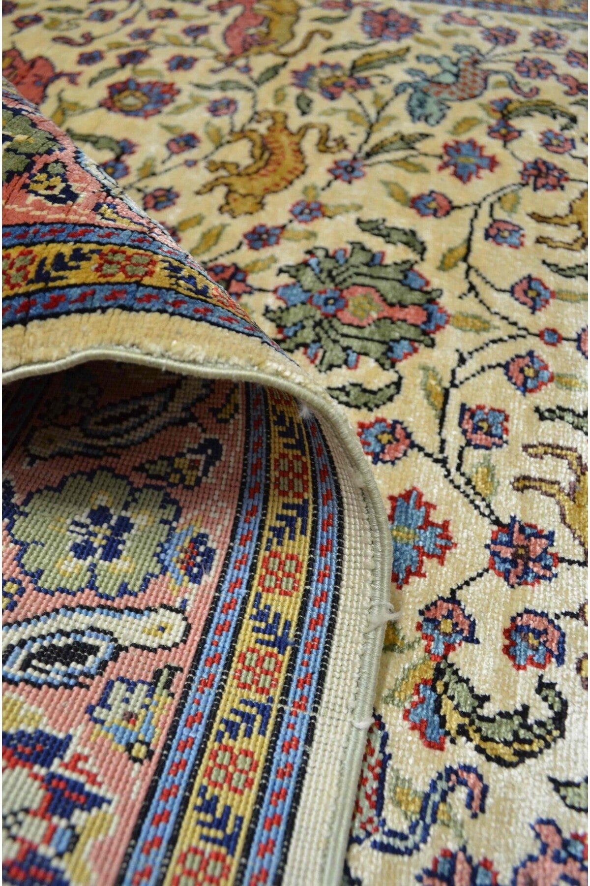Handmade Pure Silk Hand-Woven Cream and Pink Color Kayseri Rug Runner 82x200 cm (1.64 m2)
