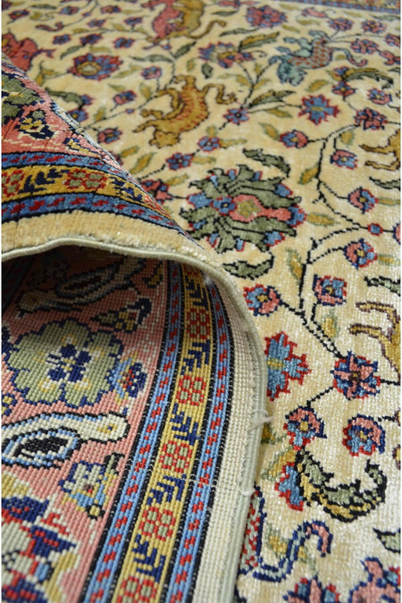 Handmade Pure Silk Hand-Woven Cream and Pink Color Kayseri Rug Runner 82x200 cm (1.64 m2)
