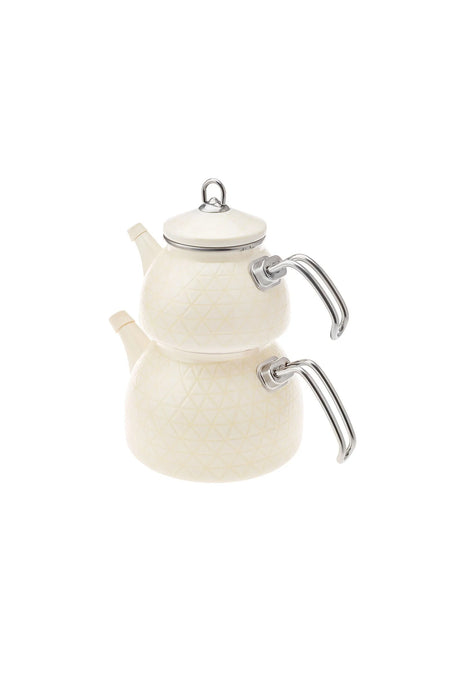 Karaca Crystal Cream induction Base Enamel Midi Teapot Set - MALLTURK