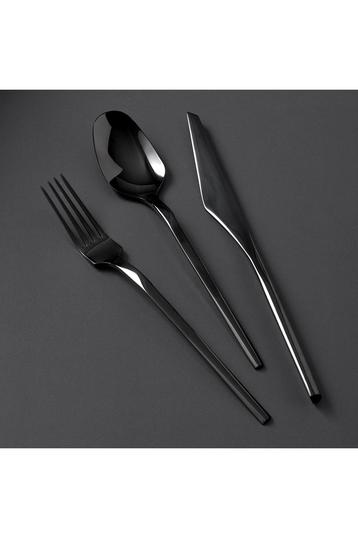 Jumbo 5100 quartz titanyum siyah 84 Piece 12 Place Setting Flatware Set - MALLTURK