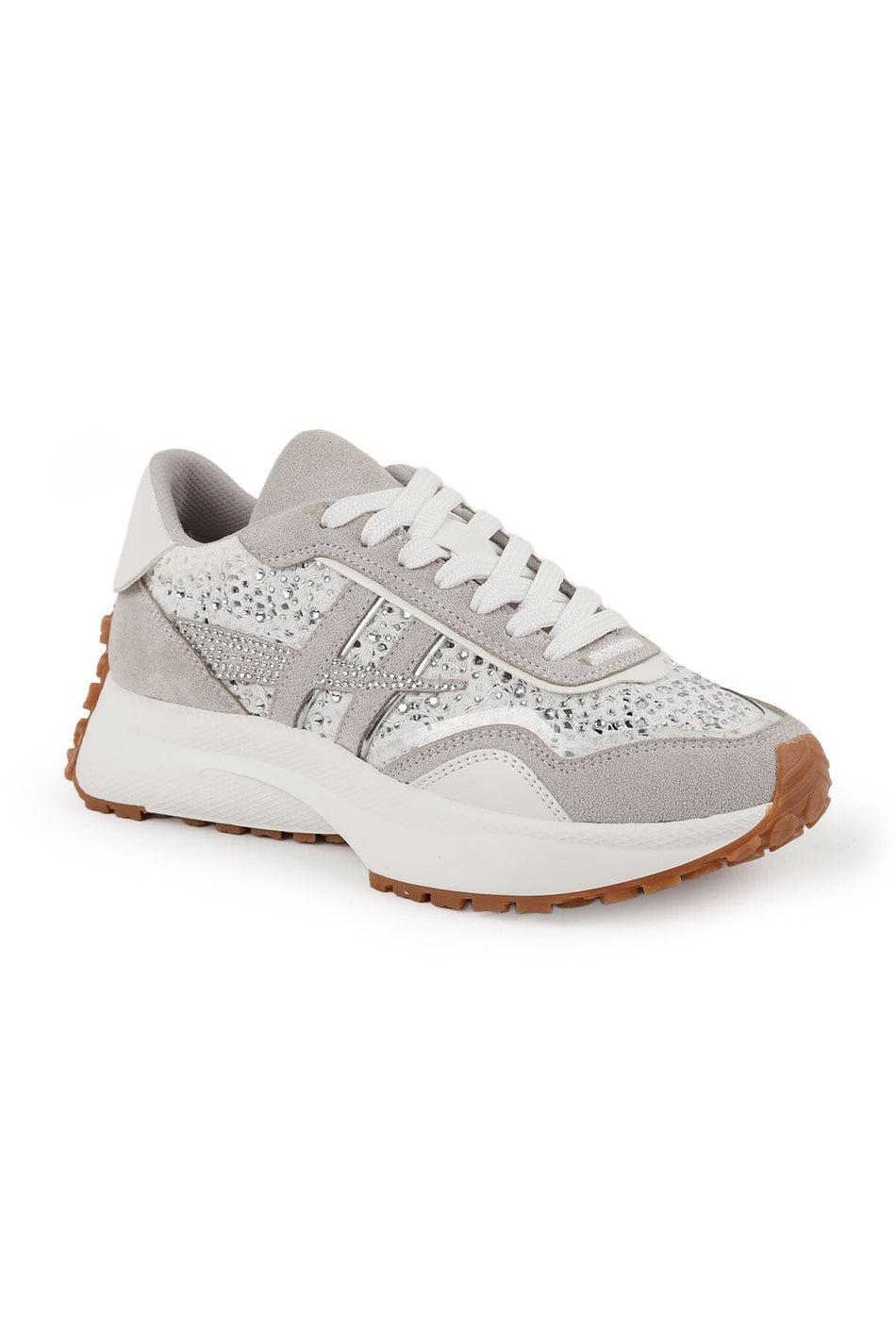 Sneakers Wanita untuk berjalan santai dengan hiasan rhinestone, sol tebal, bantalan, dan tali L083.83161