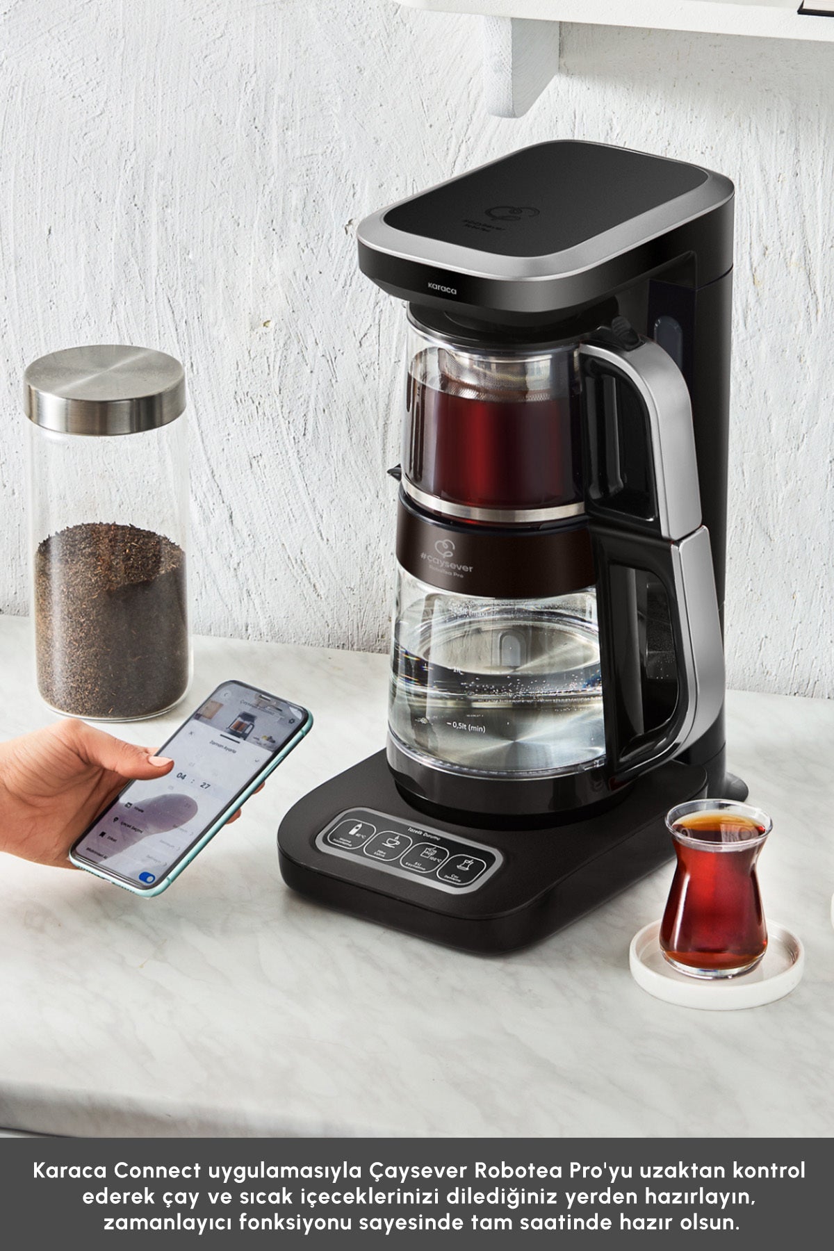 Karaca Tea Lover Robotea Pro Connect 4 in 1 Talking Glass Tea Maker Silver - MALLTURK