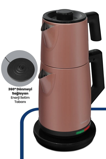 GoldMaster Acacia Matte Mink XL 2200 Watt Patented Drip-Free Design Stainless Steel Tea Maker and Water Kettle - MALLTURK