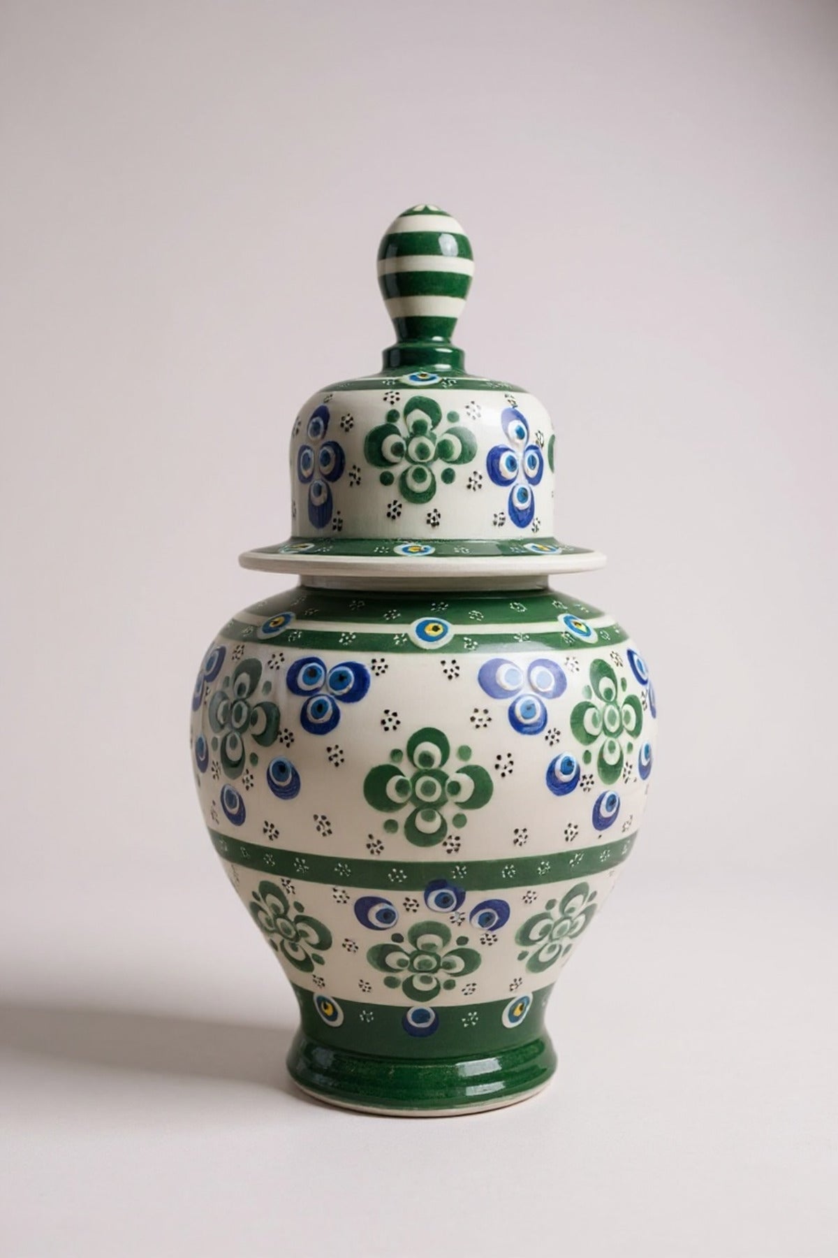 STORESZA Handmade Wheelwork 25cm Dark Green - White Crown Cube Ceramic Vase - MALLTURK